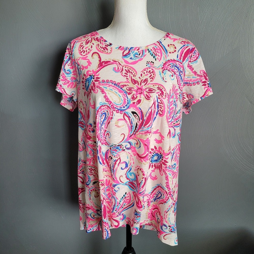 LILLY PULITZER Top Size XL Pink Etta Scoop Neck Coconut Flitting About - Picture 3 of 15